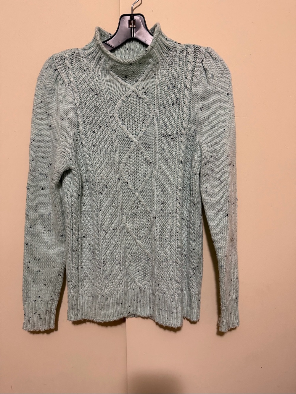 Talbots Mint Speckled Cable Knit Mock Neck Sweater